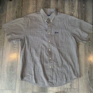 CHAPS RALPH LAUREN Mens Vintage Blue/Cream Button-Up Shirt L Short-Sleeve Pocket